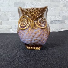 Mid Century Ceramic Design- Owl Figurine Drip Glaze Brown Purple 4