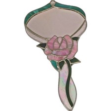 Vanity Handheld Mirror Stained Glass ROSE Flower Handle 10” Wall Hanging Vintage picture