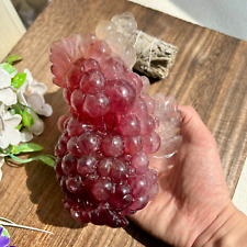 1130g Natural Fluorite Hand Carved Crystal Grape Carving Reiki Healing Display picture