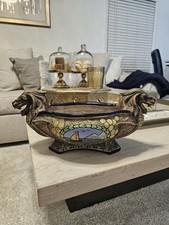 Amphora Czechoslovakia Art Deco Centerpiece Bowl Dragon Handles Sailboat picture
