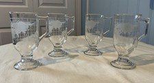 Set of 4 VTG Nestle Nescafé “Around The World” Globe Footed Etched Glass Mugs picture
