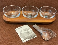 NAMBE ~ COOPER TRIPLE CONDIMENT SERVER ~ ACACIA WOOD & GLASS ~ UNUSED  picture