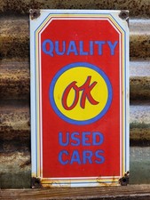 VINTAGE OK USED CARS PORCELAIN SIGN QUALITY AUTOMOBILE DEALER SALES SALESMAN 12