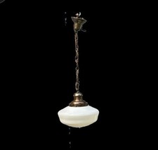 Fantastic Antq Lg Schoolhouse Drugstore Milk Glass Hanging Ceiling Pendant Light picture