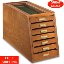 7 Drawer Collectors Cabinet Solid Wood Knives Display Case Coins Watches Medals picture