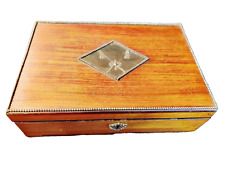 Antique/Victorian  Arts+Crafts Cigar Jewelry Box Humidor Wood w/ Bronze Plaque picture