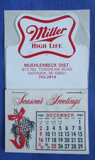 NEW Vintage 1985 Miller High Life Beer Calendar Muehlenbeck Saginaw MI Excellent picture