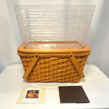 Longaberger Founder's Market Basket w/ Lid, Handles, Plastic Protector picture