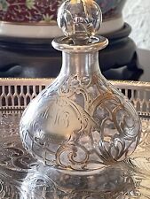 Antique Art Nouveaux Sterling Overlay Perfume Bottle Monogrammed  picture