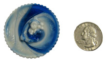 Mosser Glass Pee Wee Plate #H Custard & Cobalt Slag All The World Loves A Clown picture