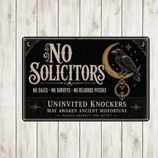 Funny Gothic No Soliciting Sign Witchy Home Entryway Security Metal Decor picture