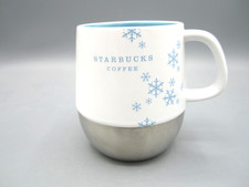Starbucks Holiday White, Blue Snowflakes Stainless Steel Coffee Mug 14 oz (741) picture