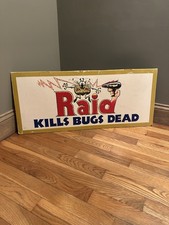 Vintage Raid Kills Bugs Dead Ray Gun Advertising Display Sign USA Double Sided picture