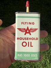 Vintage 4 oz. Flying A Household Oil Handy Oiler Tin Can *NOS Full* Veedol picture