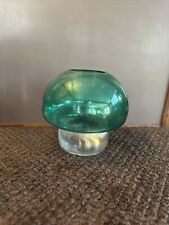 Rare Vintage MCM Green and Clear Glass Mushroom Candle Holder or Vase 6