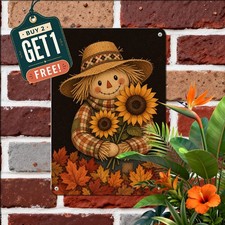 Smiling Rag Doll Scarecrow Metal Tin Sign Autumn Harvest Wall Decor Plaque picture