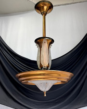 RESTORED Antique Vtg French Art Deco Pendant Light Copper 1920s 1930s 1940s MCM picture