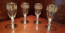LIBBEY 1950'S CORDIAL GLASSES- W/ GOLD LEAVES INSIDEAN ETCHED BAND- SET OF (4) picture