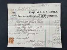 1870 antique AB NICHOLS dover nh BILLHEAD carriages sleighs REVENUE STAMP  picture