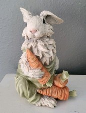 Vintage Chrisdon Henri Resin Rabbit Figurine White Bunny Overalls Carrots Statue picture
