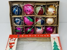 Vtg Poland Harlequin Hand Painted Round Christmas Tree Ornaments Set of 12 picture
