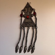 Antique Late 19th C 700-800 Silver Turkoman Turkeman Pendant w/Tassels, 7.5” picture