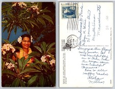 Hawaiian Girl Plumeria Blossoms Hawaii Postcard PB37-K picture