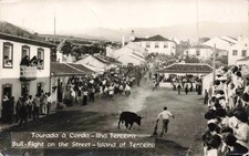 RPPC Tourada a Corda Terceira Portugal Bull Fight on Street Vintage Postcard picture