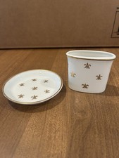 Lefton China Gold Fleur‑de‑Lis Smoking Set  1028 Ashtray & Cigarette Holder picture