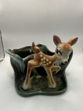 Hand Painted Ceramic Fawn Deer Planter Pink Brown Green Glazed Spotted * picture