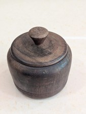 Vintage Hand Turned Wooden Jar Container Lid Knob Spice Salt Pot Stash Box Decor picture