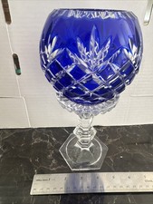 OFNAH crystal Votive Holder 9 Inch Colbalt Blue Rare Find Excellent Condition picture