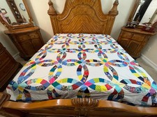 Machine pieced  Double Wedding Ring King  Size Quilt Top picture