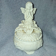 VTG Hermitage Pottery Jade Statuette Jewelry Box White Angel Figurine Trinket picture