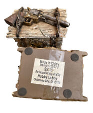 Trinket Box Rustic Wood Look Lid Gun Wild West Barbed Wire Sheriff's Badge picture