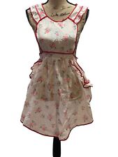 VTG Cottagecore Apron Ruffled Trim Bib Apron Sexy Pink Red Rose See Through picture