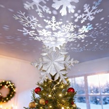 Christmas Tree Topper Lighted with Snowflake Projector, Led Rotating Silver picture