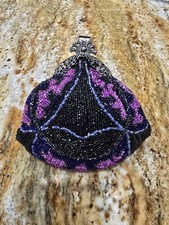Antique Victorian Black Beaded Silver Tone Filigree Frame Art Nouveau Purse.* picture