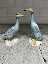 Vintage Blue Porcelain Duck Goose Figurine hand Painted Made In Italy#253,254🔥 picture