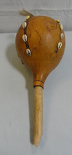 RARE AUTHENTIC VINTAGE AFRICAN CEREMONIAL COWRIE SHELL BROWN GOURD RATTLE SHAKER picture
