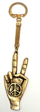 Vintage Peace Sign Gold Toned Chain Keychain picture
