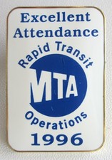 Vintage 1996 New York City Subway Rapid Transit Operations Attendance Lapel Pin picture