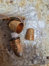 Vintage Austrian Gold Tone Bullet  Sewing Kit Keychain Etui With Thimble picture