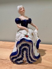 Vintage KPM Porcelain Victorian Lady Figurine Blue Gold Floral Dress picture