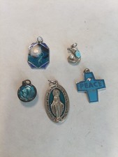 LOT OF VINTAGE BLUE ENAMEL RELIGIOUS MEDALS picture