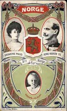 Norge Norway Patriotic Royalty Dronning Maud Kong Haakon VII & Olav Postcard picture