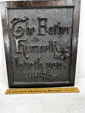 antique wall plaque carved Christian saying The Father Himself Loveth You 1800 picture