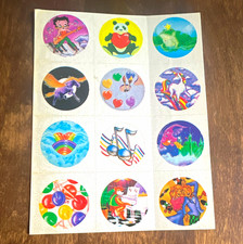 Vintage Lisa Frank colorful round stickers.  S104 Edition.  RARE picture