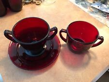 3 VTG 1930's ROYAL RUBY RED Anchor Hocking Depression Glass Sugars Drip Plate picture