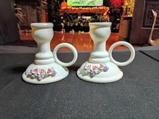 Vintage Wangs International Porcelain Chamber Candlestick Holders Pair Flowers picture